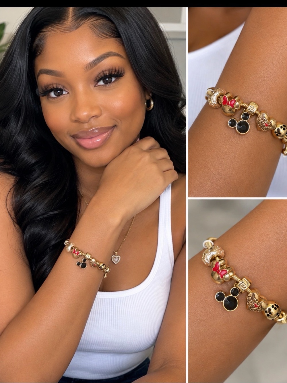 Disney Mickey Charm Bead Bracelet - Black & Red Accents
